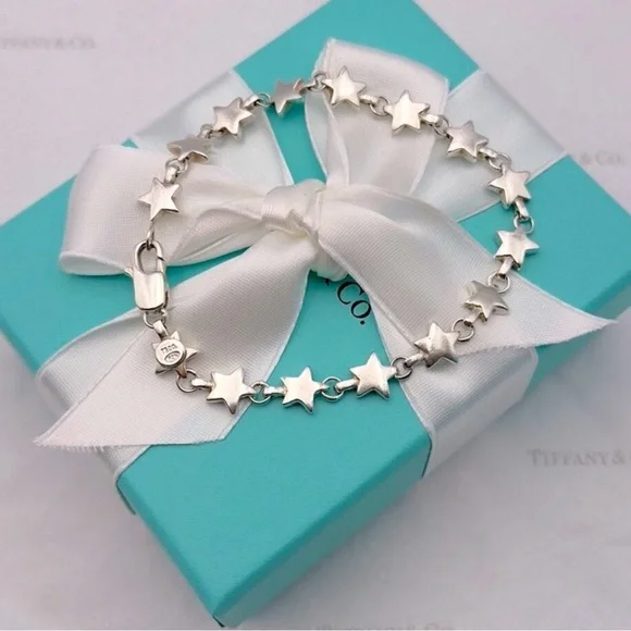 Tiffany & Co. Star Link Chain Bracelet Sterling Silver 925 T&Co Gift Pouch & Box - Picture 9 of 10